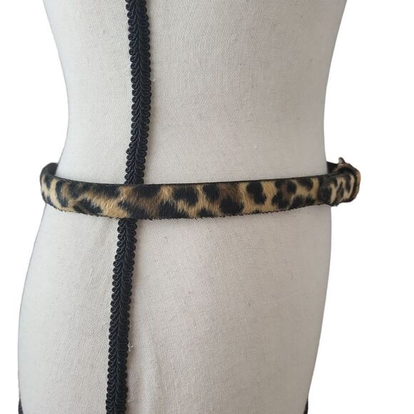 AMIEE Lynn Fuzzy Leather Leopard Print Skinny Belt Small/Medium - Picture 2 of 6